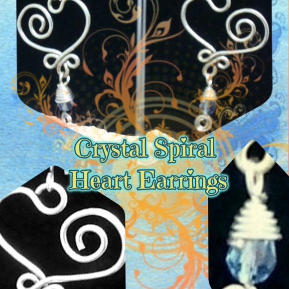 Handcrafted Blue Crystal Spiral Heart Earrings - Picture 2 of 7